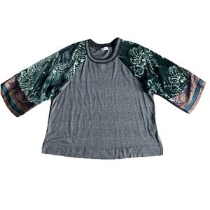 Anthropologie Tiny Mixed Media Blouse Small 3/4 Sleeve Velvet Burnout